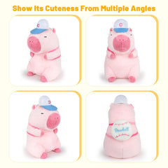 🐾 Logell Cute Capybara Plush – 9" Pink Stuffed Animal with Removable Baseball Backpack