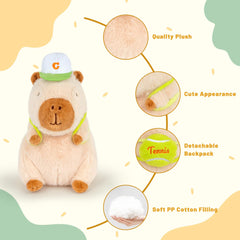 🐾Logell Capybara Stuffed Animal – 9" Cute Brown Plush with Tennis Backpack | Perfect Gift for Kids