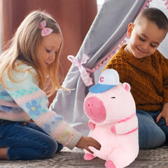 🐾 Logell Cute Capybara Plush – 9" Pink Stuffed Animal with Removable Baseball Backpack