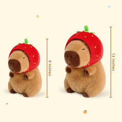 🍓 Logell Strawberry Hat Capybara Plush – Cute Stuffed Animal Toy Gift for Kids, 9" & 13" Sizes