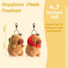 🧸 Logell 2 Pcs Capybara Plush Keychains – Soft & Cute Bag Charms with Turtle Shell or Strawberry Hood