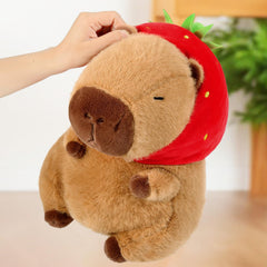 🍓 Logell Strawberry Hat Capybara Plush – Cute Stuffed Animal Toy Gift for Kids, 9" & 13" Sizes