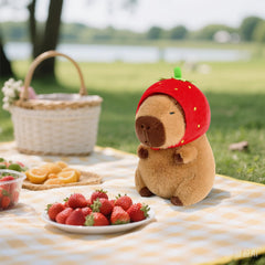 🍓 Logell Strawberry Hat Capybara Plush – Cute Stuffed Animal Toy Gift for Kids, 9" & 13" Sizes