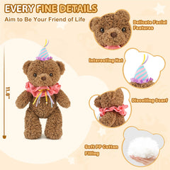 🧸 Logell PlushStuffed Teddy Bear – 12'' Plush Toy with Hat | Cute Gift for Kids, Babies, Girlfriend & Mom