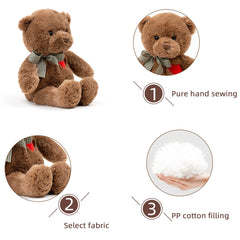 🧸 Logell Plush Teddy Bear with Heart – 11.4" & 15" Cute Brown Plush Stuffed Animal, Soft Valentine Gift for Girlfriend, Boyfriend & Kids