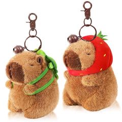 🧸 Logell 2 Pcs Capybara Plush Keychains – Soft & Cute Bag Charms with Turtle Shell or Strawberry Hood