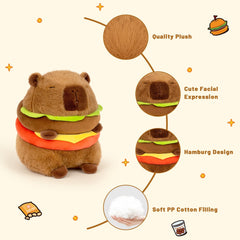 Logelli Capybara Plush Toy – 9 Inch Soft Stuffed Animal with Adorable Burger Backpack, Perfect Gift for Kids, Boys & Girls