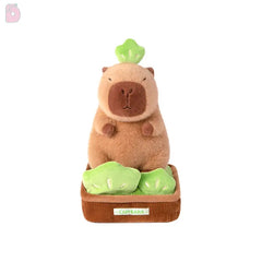 Logell Original Plant Pot Capybara Plush – 11.8" Cute Sitting Toy in 4 Leaf Styles