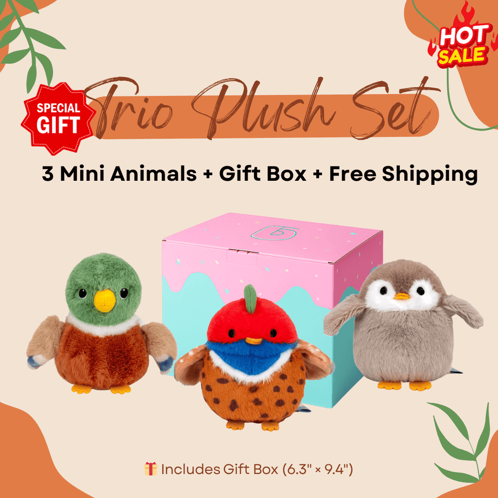 3 - Piece Mini Bird Plush Gift Set - Logell Soft Stuffed Birds in Gift Box $29.99 - Logell