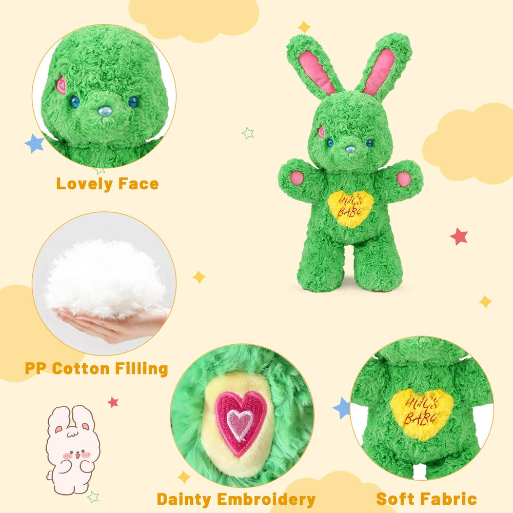 Logell Plush 11.8'' Green Bunny Plush – Soft Candy Rabbit Stuffed Animal Toy Gift for Kids Room Decor - Logell