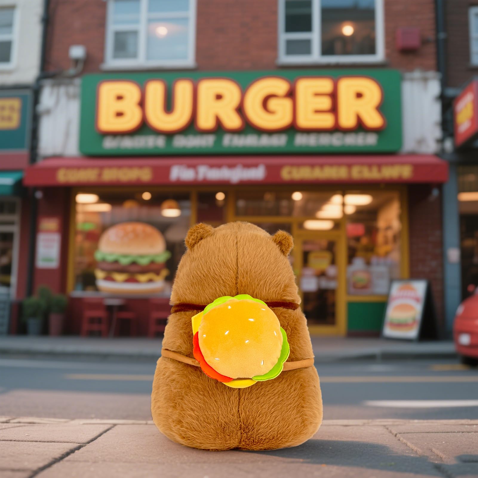 🍔 Logell Capybara Plush with Hamburger Backpack – 9" & 13" Cute Stuffed Animal Toy Gift for Kids