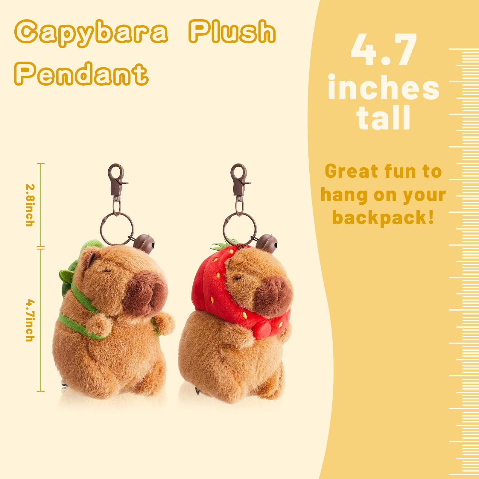 🧸 Logell 2 Pcs Capybara Plush Keychains – Soft & Cute Bag Charms with Turtle Shell or Strawberry Hood