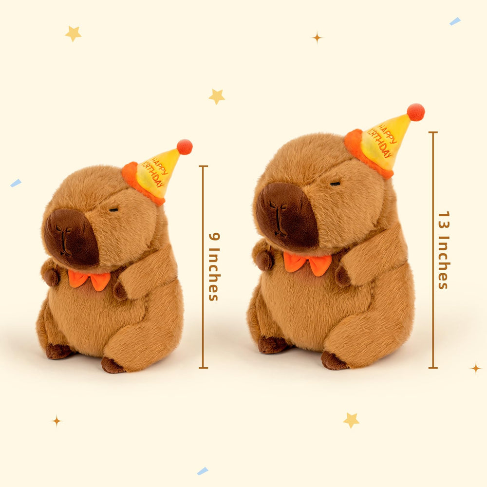 🎂 Logell Birthday Capybara Plush – 9" & 13" Soft Stuffed Animal with Hat & Bow – Cute Gift for Kids’ Parties - Logell