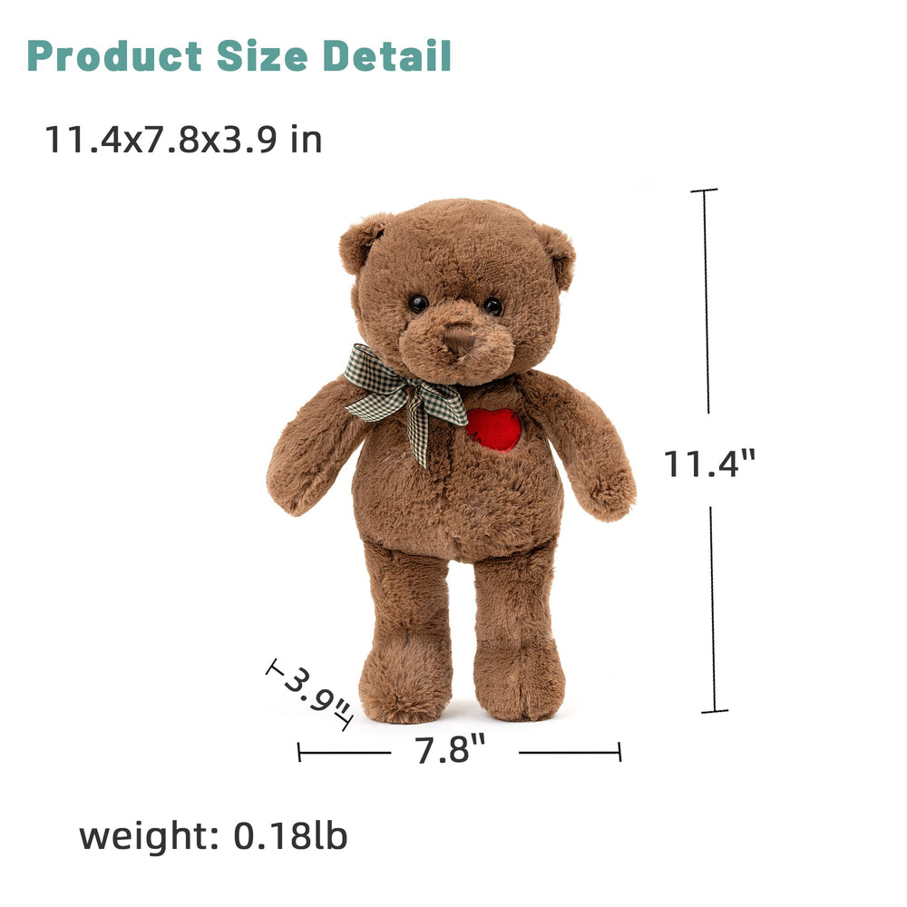 🧸 Logell Plush Teddy Bear with Heart – 11.4" & 15" Cute Brown Plush Stuffed Animal, Soft Valentine Gift for Girlfriend, Boyfriend & Kids - Logell