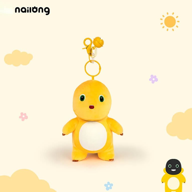 Logell Official Grumpy Dragon Plush Keychain – 13cm / 5.1in Black - Face & Beaten - Up NaiLong, Cute Backpack Charm & Gift - Logell