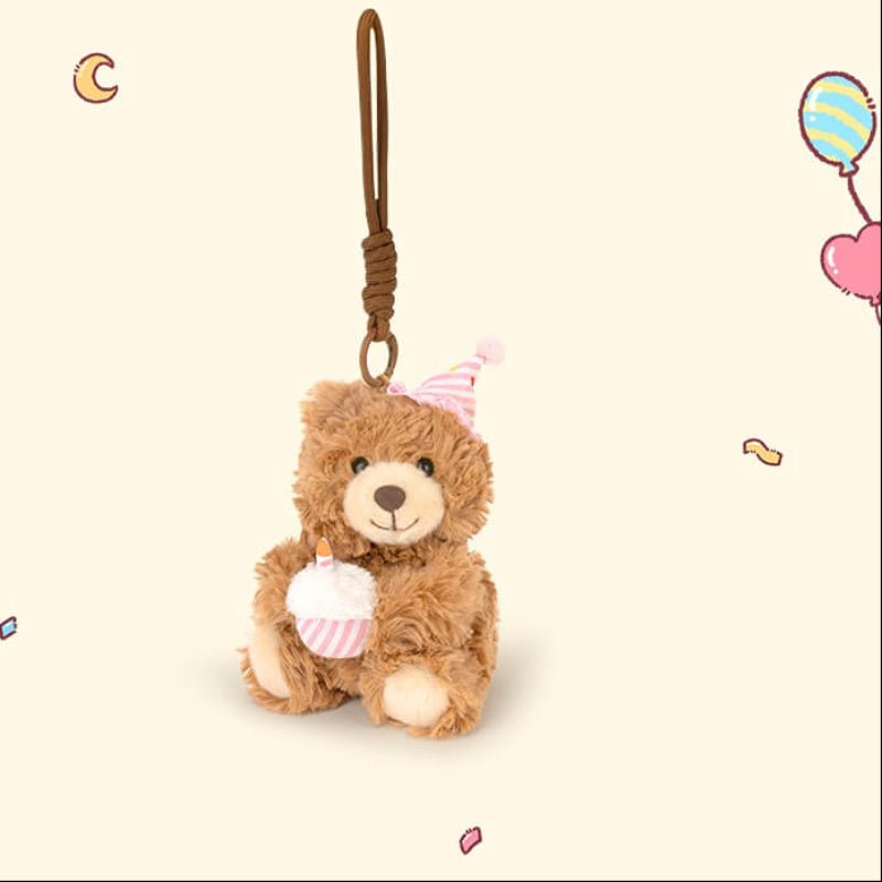 Logell Plush Birthday Hat Plush Keychain – Bear & Bunny 4.7" - Logell