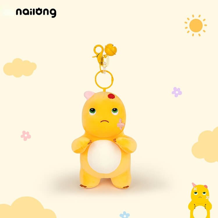 Logell Official Grumpy Dragon Plush Keychain – 13cm / 5.1in Black - Face & Beaten - Up NaiLong, Cute Backpack Charm & Gift - Logell