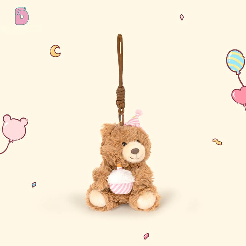 Logell Plush Birthday Hat Plush Keychain – Bear & Bunny 4.7" - Logell