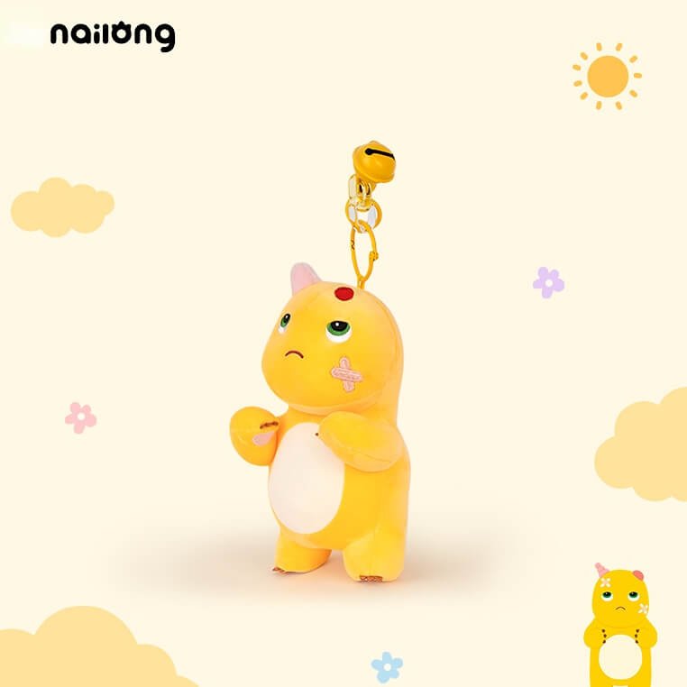 Logell Official Grumpy Dragon Plush Keychain – 13cm / 5.1in Black - Face & Beaten - Up NaiLong, Cute Backpack Charm & Gift - Logell