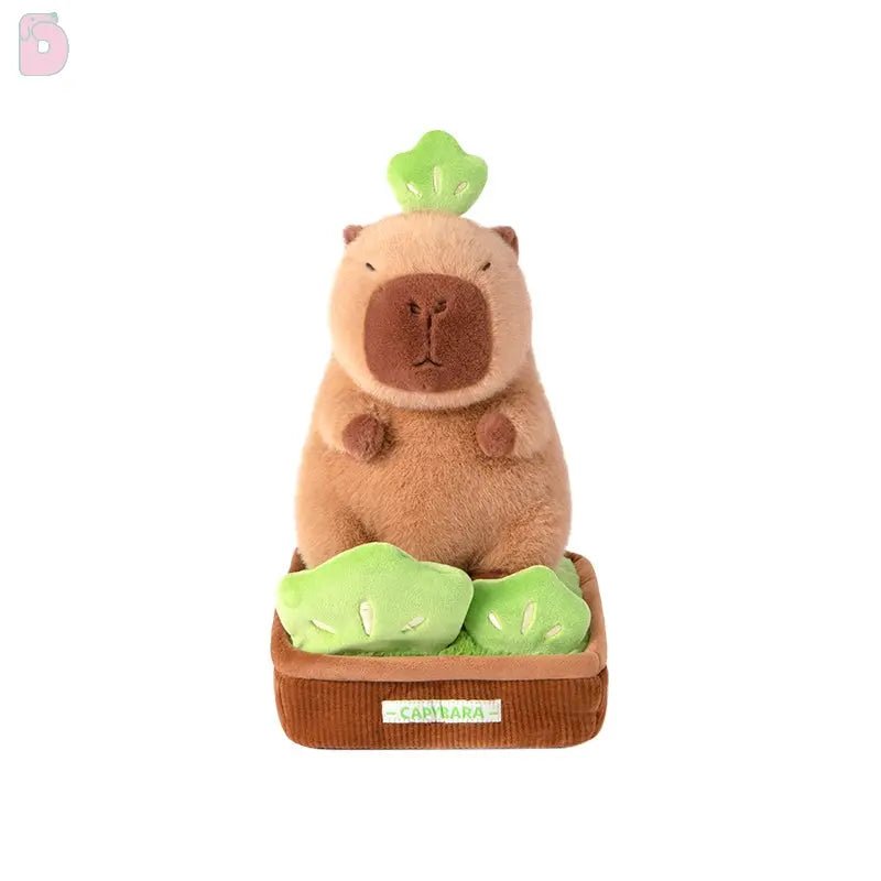 Logell Original Plant Pot Capybara Plush – 11.8" Cute Sitting Toy in 4 Leaf Styles