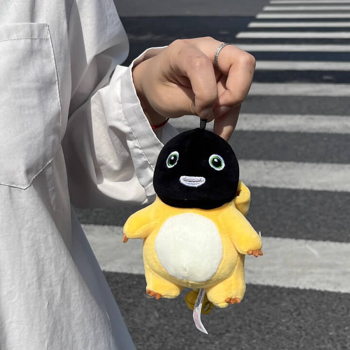 Logell Official Grumpy Dragon Plush Keychain – 13cm / 5.1in Black - Face & Beaten - Up NaiLong, Cute Backpack Charm & Gift - Logell