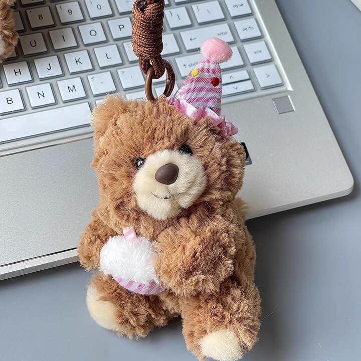 Logell Plush Birthday Hat Plush Keychain – Bear & Bunny 4.7" - Logell