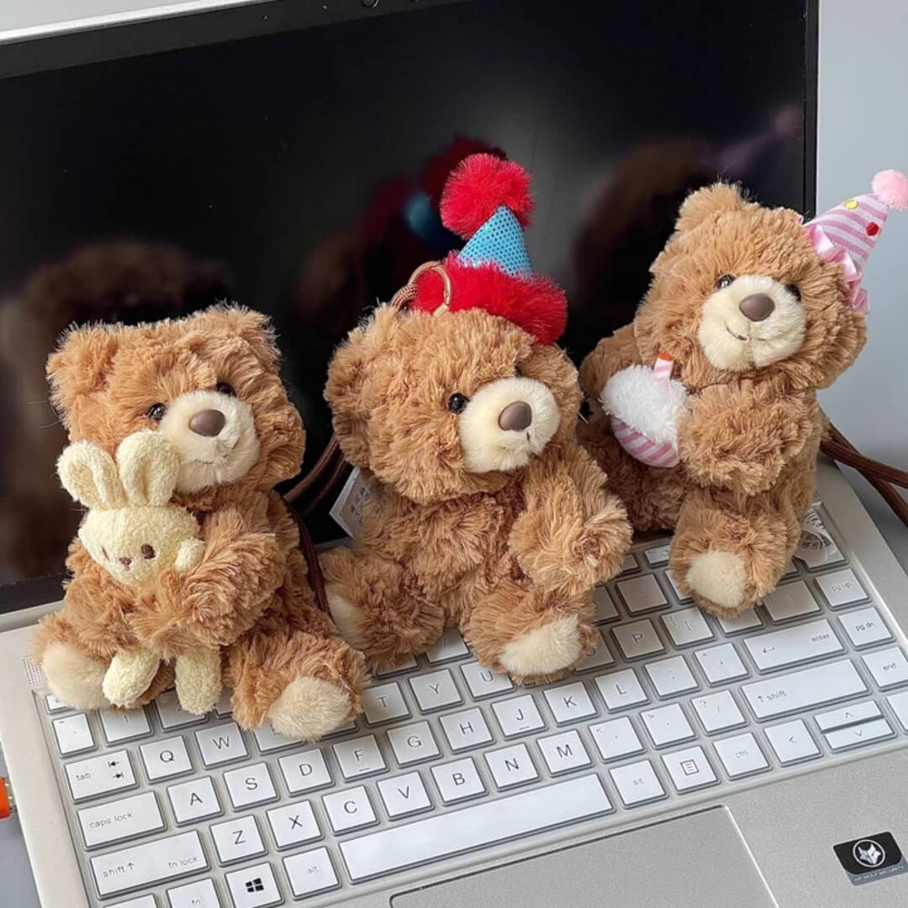 Logell Plush Birthday Hat Plush Keychain – Bear & Bunny 4.7" - Logell