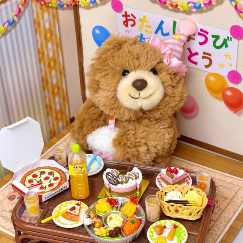 Logell Plush Birthday Hat Plush Keychain – Bear & Bunny 4.7" - Logell